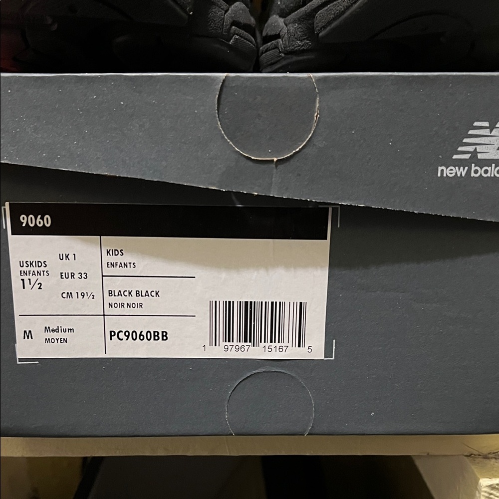 New Balance Black Kids 9060 Sneakers 1.5 size and Black Adidas size 12kids